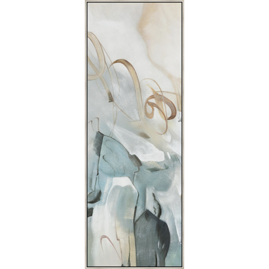 EAHPC24218 - FLUIDITY II framed floating in a contemporary silver frame. Finished Size: W 50.00 in x H 84.00 in