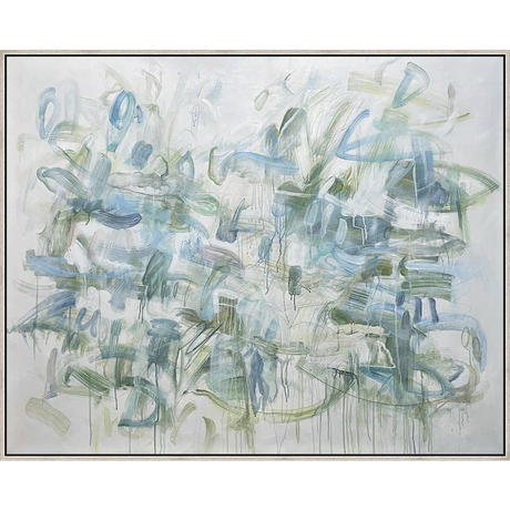 EAHPC24220 - AQUA ABSTRACT framed floating in a contemporary silver frame. Finished Size: W 60.00 in x H 48.00 in