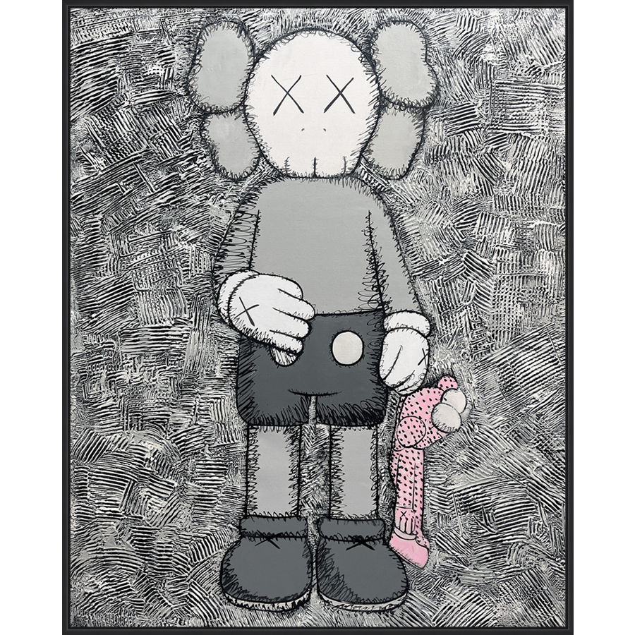 EAHPC24221 - PINK PLUSH TOY framed floating in a contemporary black frame. Finished Size: W 48.00 in x H 60.00 in