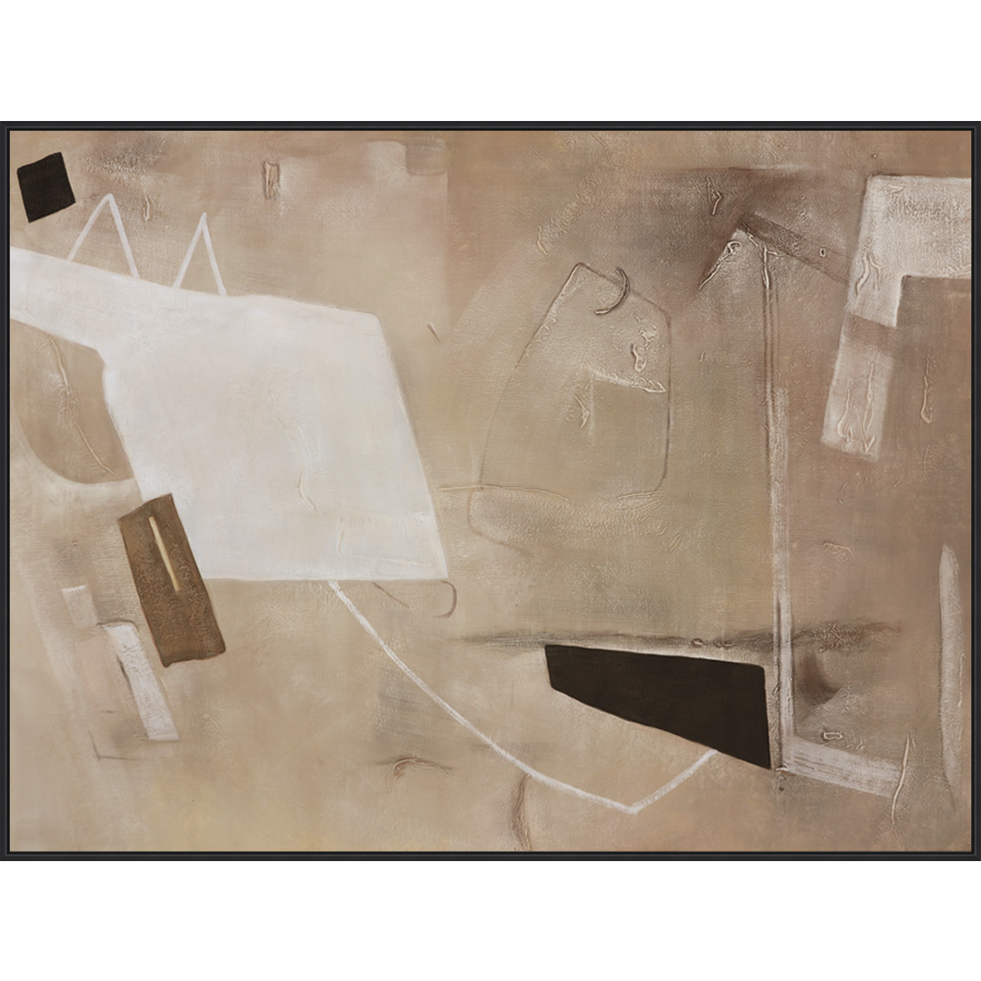 EAHPC24240 - TAUPE AND PINK STUDY framed floating in a contemporary black frame. Finished Size: W 80.00 in x H 60.00 in