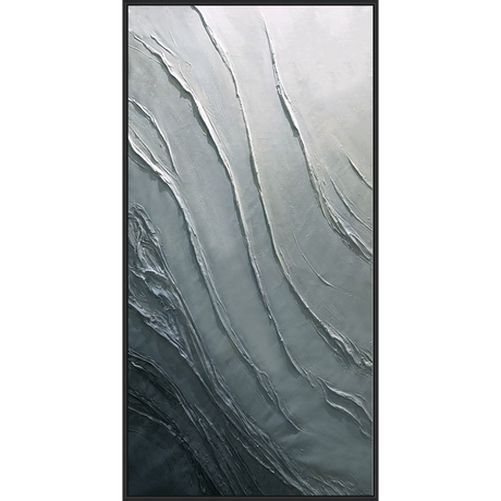 EAHPC24241 - EMBELLISHED SHADES OF GRAY I framed floating in a contemporary black frame. Finished Size: W 35.00 in x H 70.00 in