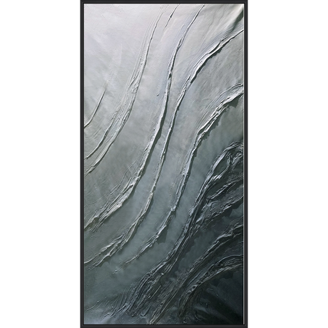 EAHPC24242 - EMBELLISHED SHADES OF GRAY II framed floating in a contemporary black frame. Finished Size: W 35.00 in x H 70.00 in