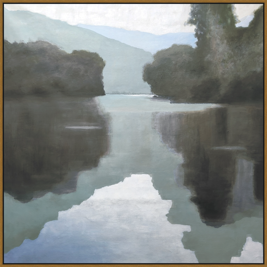 EAHPC24245 - AUTUMN LAKE AT DAYBREAK framed floating in a contemporary gold frame. Finished Size: W 54.00 in x H 54.00 in