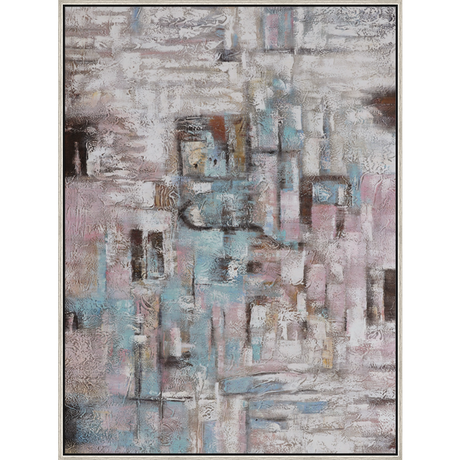 EAHPC24246 - PINK AND AQUA INTERLUDE framed floating in a contemporary silver frame. Finished Size: W 40.00 in x H 54.00 in