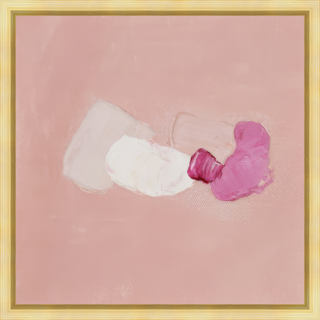 EAHPD02 - PINK ON PINK DABBLE framed in a gold floater frame. Finished Size: W 20.00 in x H 20.00 in