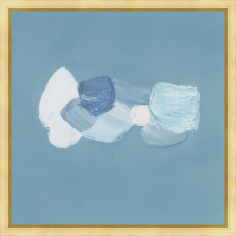 EAHPD06 - BLUE ON TURQUOISE DABBLE framed in a gold floater frame. Finished Size: W 20.00 in x H 20.00 in