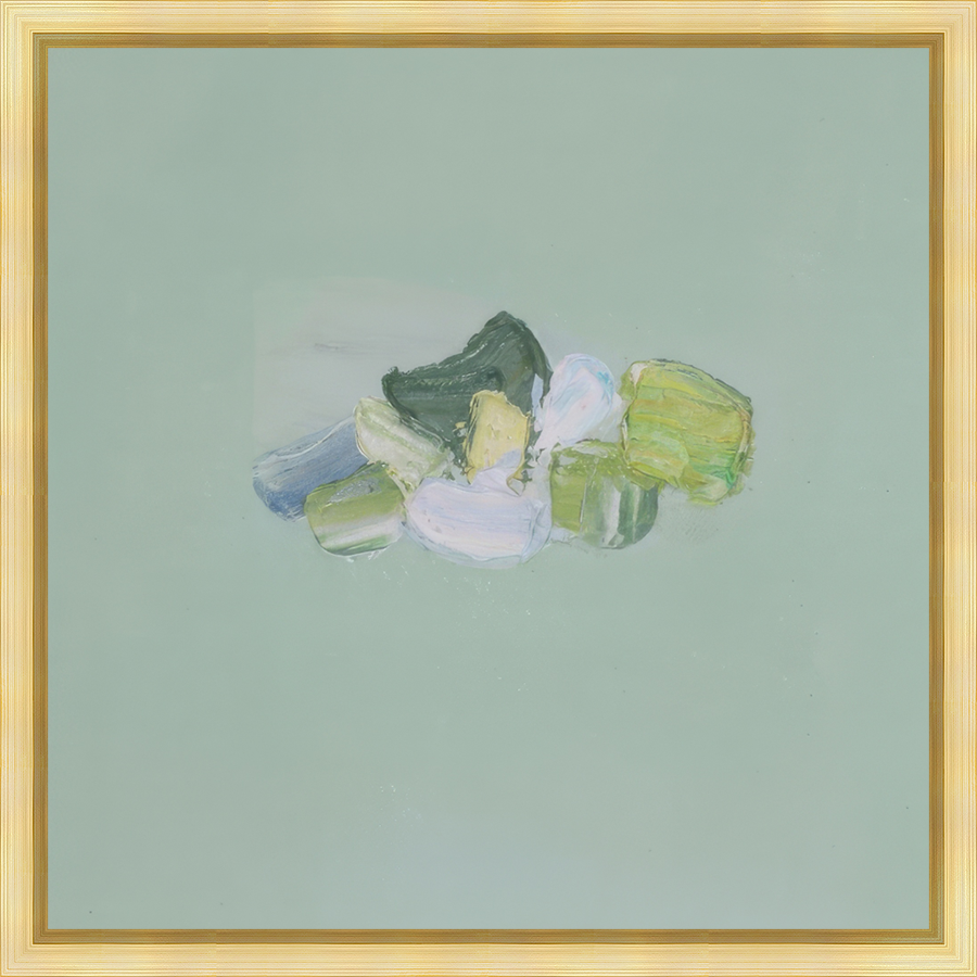 EAHPD07 - GREEN ON GREEN DABBLE framed in a gold floater frame. Finished Size: W 20.00 in x H 20.00 in