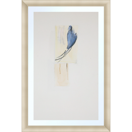 EAHPP01 - BLUE ABSTRACT ON PAPER framed floating on glass in a contemporary silver frame Finished Size: W 16.38 in x H 24.38 in