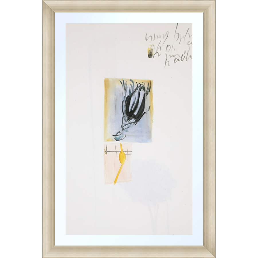 EAHPP02 - BLUE YELLOW ABSTRACT ON PAPER framed floating on glass in a contemporary silver frame Finished Size: W 16.38 in x H 24.38 in