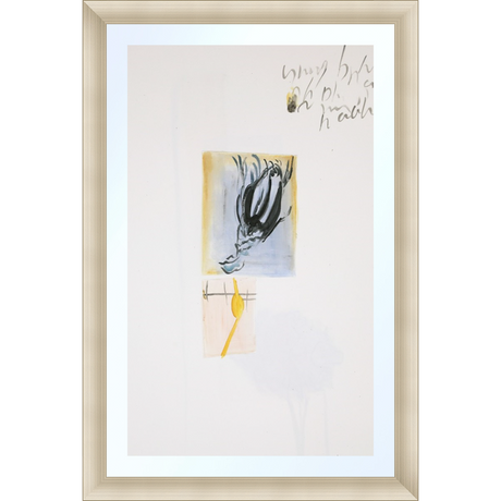 EAHPP02 - BLUE YELLOW ABSTRACT ON PAPER framed floating on glass in a contemporary silver frame Finished Size: W 16.38 in x H 24.38 in