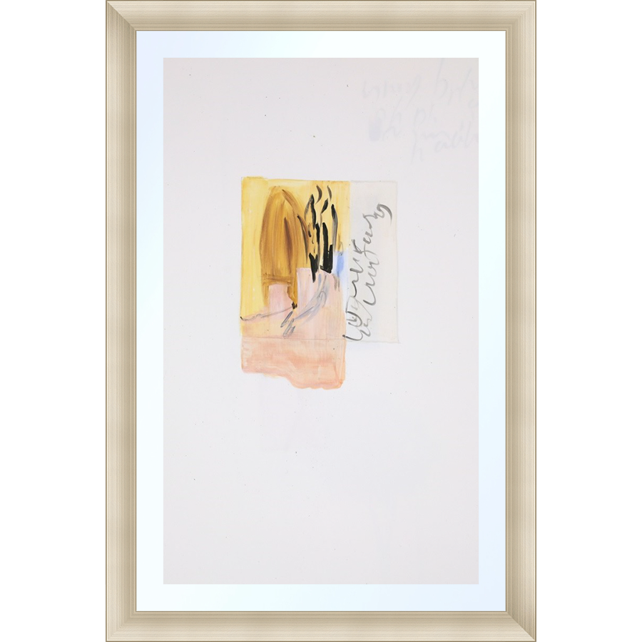 EAHPP03 - PINK YELLOW 1 ABSTRACT ON PAPER framed floating on glass in a contemporary silver frame Finished Size: W 16.38 in x H 24.38 in