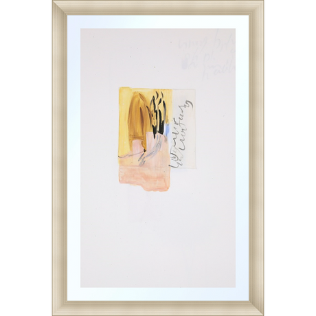 EAHPP03 - PINK YELLOW 1 ABSTRACT ON PAPER framed floating on glass in a contemporary silver frame Finished Size: W 16.38 in x H 24.38 in