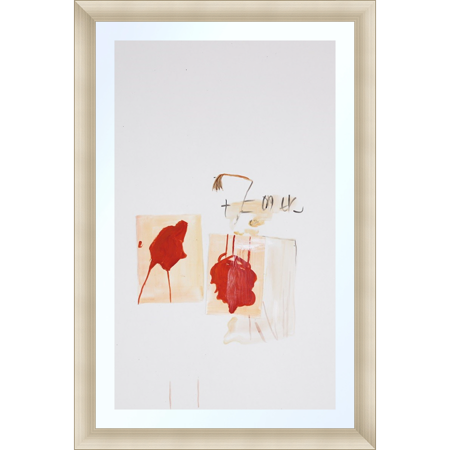EAHPP04 - RED 1 ABSTRACT ON PAPER framed floating on glass in a contemporary silver frame Finished Size: W 16.38 in x H 24.38 in