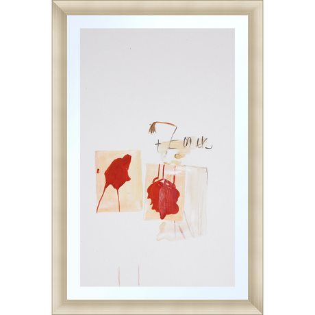 EAHPP04 - RED 1 ABSTRACT ON PAPER framed floating on glass in a contemporary silver frame Finished Size: W 16.38 in x H 24.38 in