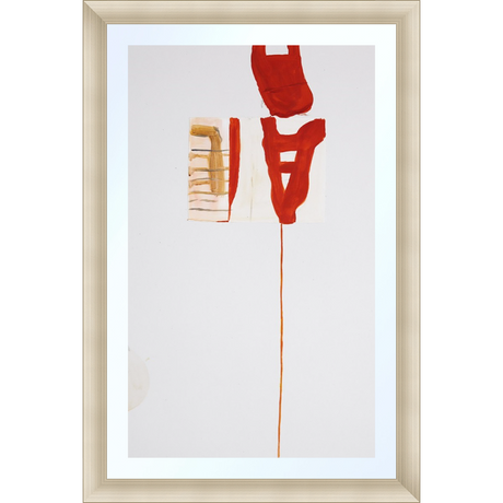 EAHPP05 - RED 2 ABSTRACT ON PAPER framed floating on glass in a contemporary silver frame Finished Size: W 16.38 in x H 24.38 in