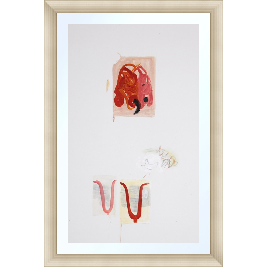 EAHPP06 - RED 3 ABSTRACT ON PAPER framed floating on glass in a contemporary silver frame Finished Size: W 16.38 in x H 24.38 in