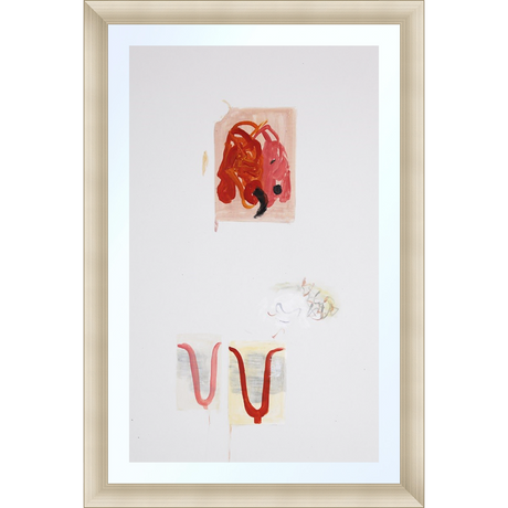 EAHPP06 - RED 3 ABSTRACT ON PAPER framed floating on glass in a contemporary silver frame Finished Size: W 16.38 in x H 24.38 in