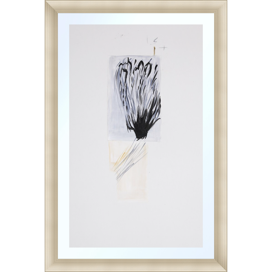 EAHPP07 - BLACK GRAY ABSTRACT ON PAPER framed floating on glass in a contemporary silver frame Finished Size: W 16.38 in x H 24.38 in