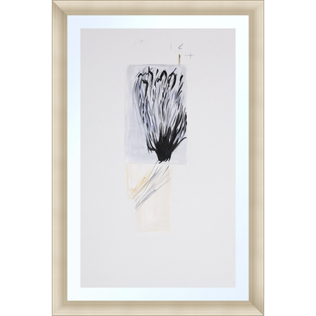 EAHPP07 - BLACK GRAY ABSTRACT ON PAPER framed floating on glass in a contemporary silver frame Finished Size: W 16.38 in x H 24.38 in