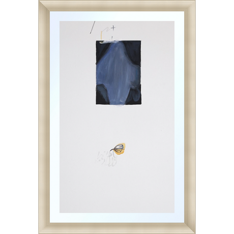EAHPP08 - BLACK BLUE ABSTRACT ON PAPER framed floating on glass in a contemporary silver frame Finished Size: W 16.38 in x H 24.38 in
