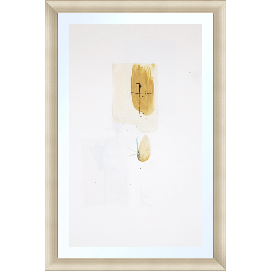 EAHPP09 - YELLOW ABSTRACT ON PAPER framed floating on glass in a contemporary silver frame Finished Size: W 16.38 in x H 24.38 in