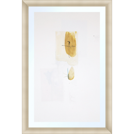 EAHPP09 - YELLOW ABSTRACT ON PAPER framed floating on glass in a contemporary silver frame Finished Size: W 16.38 in x H 24.38 in