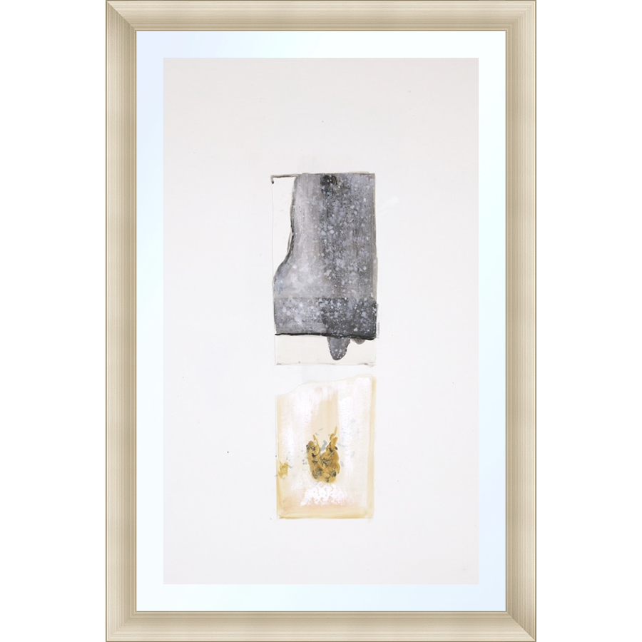 EAHPP10 - BLUE GRAY ABSTRACT ON PAPER framed floating on glass in a contemporary silver frame Finished Size: W 16.38 in x H 24.38 in