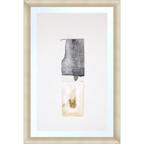 EAHPP10 - BLUE GRAY ABSTRACT ON PAPER framed floating on glass in a contemporary silver frame Finished Size: W 16.38 in x H 24.38 in