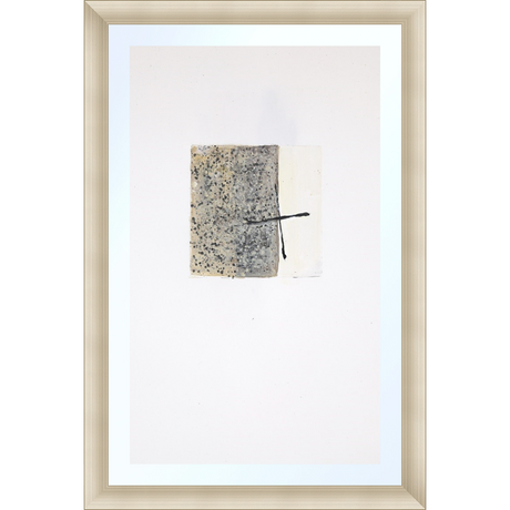 EAHPP12 - SPOTTED GRAY ABSTRACT ON PAPER framed floating on glass in a contemporary silver frame Finished Size: W 16.38 in x H 24.38 in