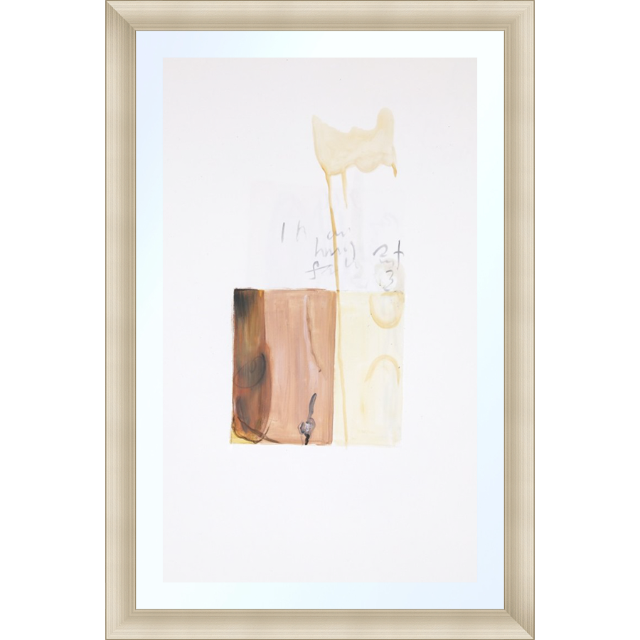 EAHPP13 - PINK YELLOW 2 ABSTRACT ON PAPER framed floating on glass in a contemporary silver frame Finished Size: W 16.38 in x H 24.38 in