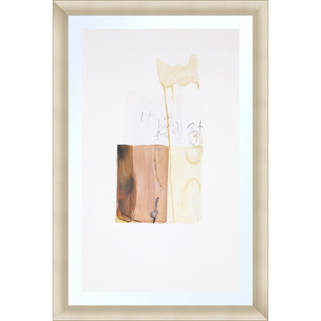 EAHPP13 - PINK YELLOW 2 ABSTRACT ON PAPER framed floating on glass in a contemporary silver frame Finished Size: W 16.38 in x H 24.38 in