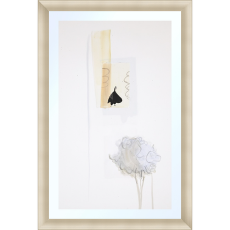 EAHPP14 - GRAY YELLOW 2 ABSTRACT ON PAPER framed floating on glass in a contemporary silver frame Finished Size: W 16.38 in x H 24.38 in