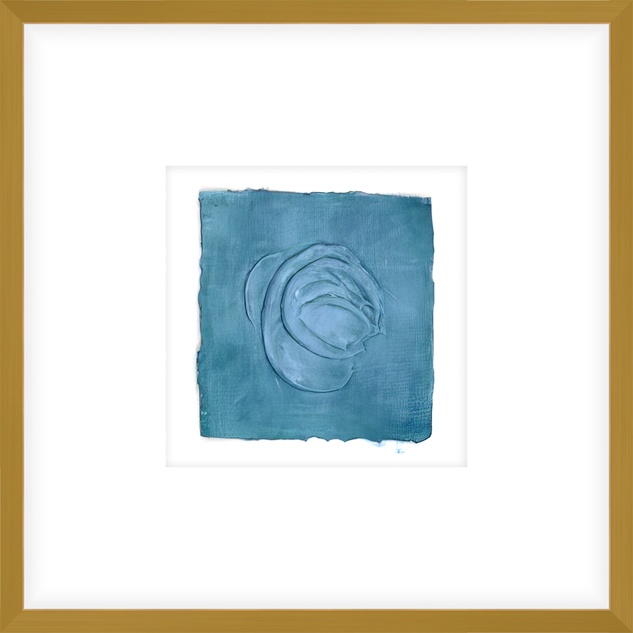 EASBL06 - FRAMED STEEL BLUE TEXTURED SWATCH shadow boxed framed in an antiqued gold frame Finished Size: W 17.00 in x H 17.00 in