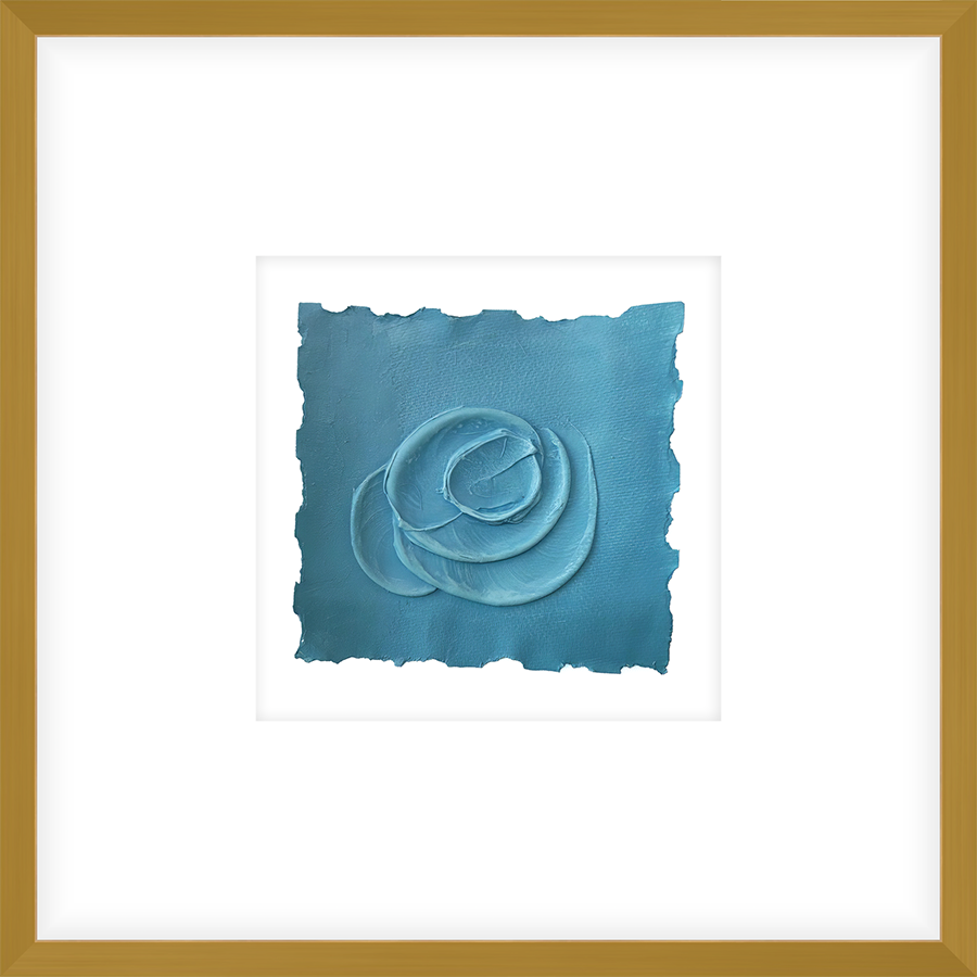 EASBL10 - FRAMED CAROLINA BLUE TEXTURED SWATCH shadow boxed framed in an antiqued gold frame Finished Size: W 17.00 in x H 17.00 in
