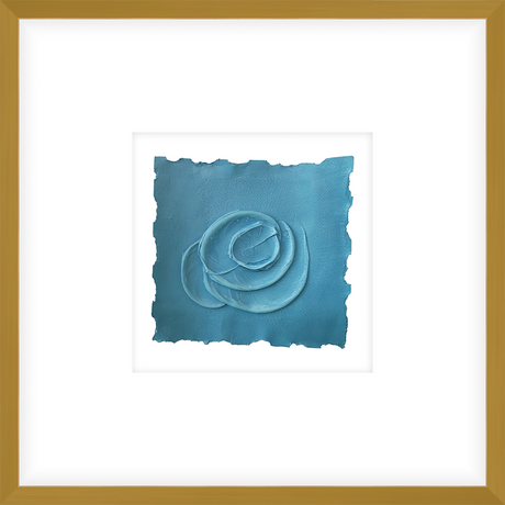 EASBL10 - FRAMED CAROLINA BLUE TEXTURED SWATCH shadow boxed framed in an antiqued gold frame Finished Size: W 17.00 in x H 17.00 in