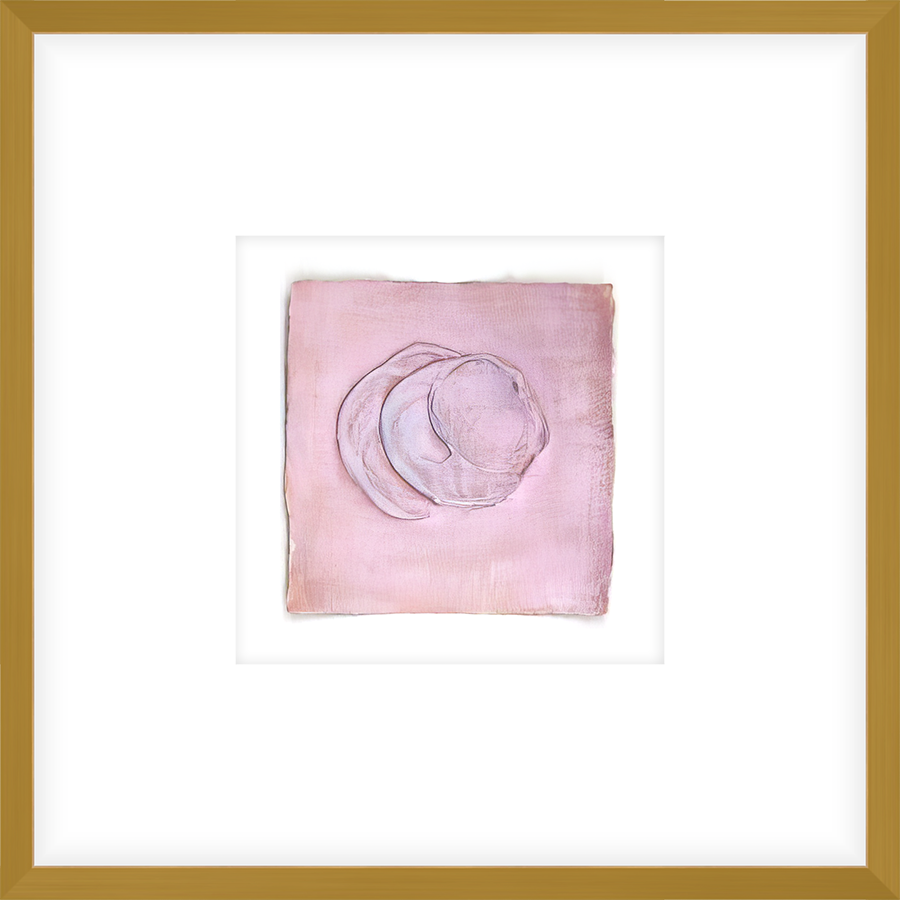 EASPK06 - FRAMED PINK LACE TEXTURED SWATCH shadow boxed framed in an antiqued gold frame Finished Size: W 17.00 in x H 17.00 in