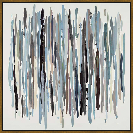 A contemporary abstract artwork, featuring a vertical composition of brushstroke-like shapes in muted tones, creates a calming and sophisticated atmosphere. This piece is perfect for adding a touch of modern art to any living space.