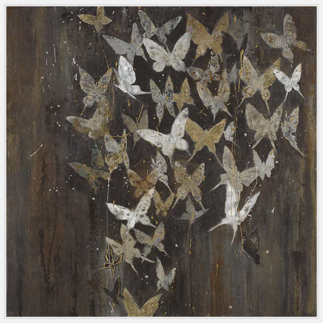 This artwork features a swarm of delicate butterflies in a monochromatic palette, creating a sense of movement and ethereal beauty. This piece would add a touch of sophisticated elegance to any room.