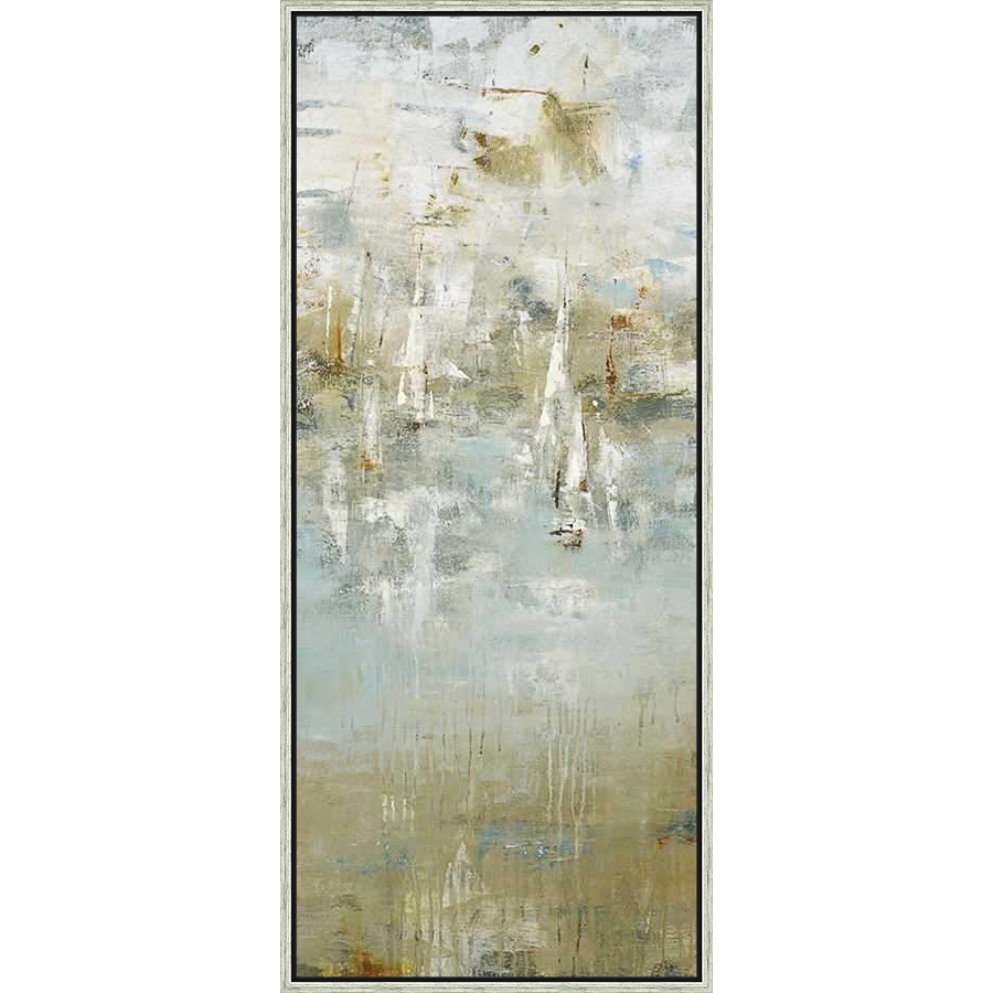 This abstract artwork evokes a serene atmosphere with its textured brushstrokes and muted color palette. The piece features a blend of whites, blues, and earth tones, creating a calming visual experience. Perfect for adding a touch of elegance to any space.