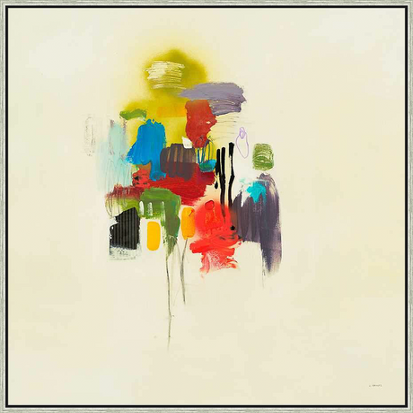This abstract artwork features a vibrant interplay of colors and textures, with bold brushstrokes creating a dynamic composition against a neutral background. The piece evokes a sense of modern expression, perfect for adding an artistic touch to any space.