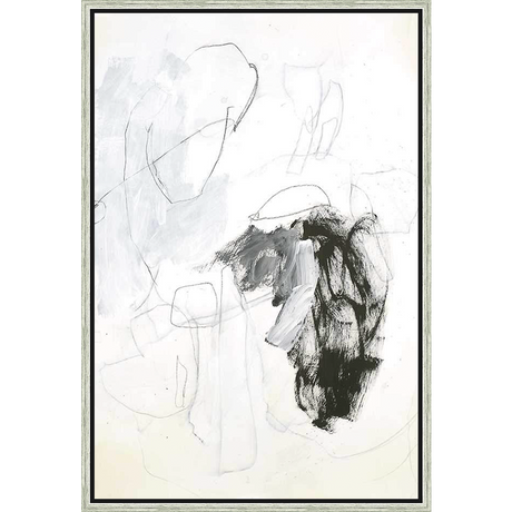 A modern abstract artwork, this piece features a layered composition of gestural lines and textured brushstrokes, creating a dynamic and evocative visual experience.  The monochromatic palette offers a minimalist aesthetic, perfect for adding a touch of artistic sophistication to any space.