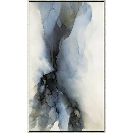 This abstract artwork features a blend of flowing blue, gray, and white hues, creating a sense of depth and movement. The fluid ink-like technique evokes a feeling of ethereal beauty and serene contemplation.