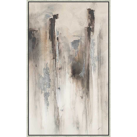 This captivating abstract artwork features a dynamic composition of vertical brushstrokes in muted tones, evoking a sense of depth and subtle movement. The piece's neutral palette makes it versatile for various interior styles, offering a touch of modern elegance.