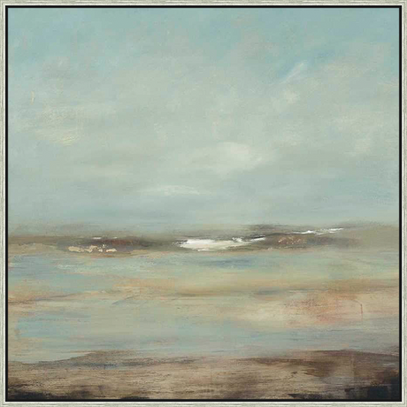 This abstract landscape painting captures the serenity of the natural world with soft, blended colors. The artwork evokes a sense of peace and tranquility.