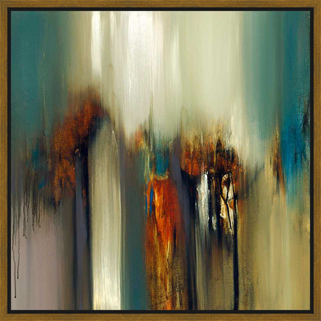 This abstract artwork features a captivating interplay of color and texture, utilizing a vertical, flowing composition. The piece evokes a sense of depth and movement, with layered brushstrokes and a subtle color palette that drAVs the viewer in. The artwork is ready to bring a touch of modern elegance to any space.