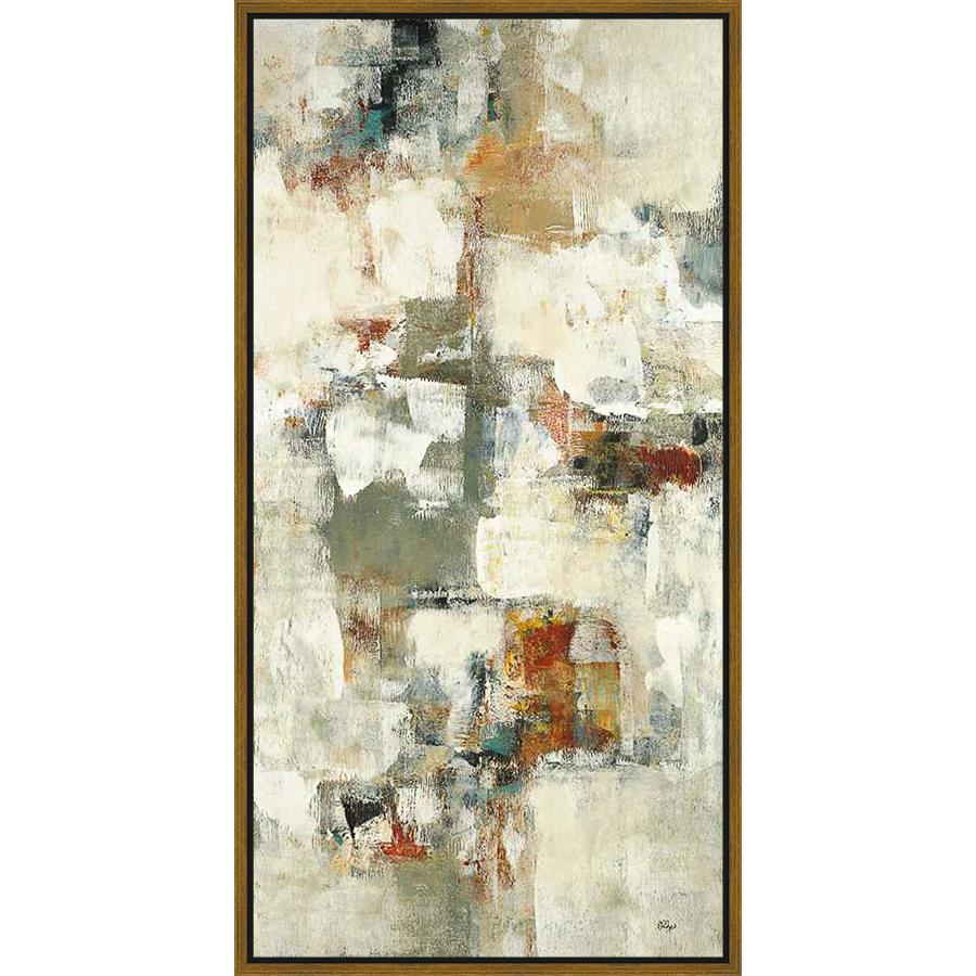 This abstract artwork showcases a dynamic interplay of textures and colors, blending bold strokes with subtle details. The composition evokes a sense of movement and depth, creating a captivating visual experience.