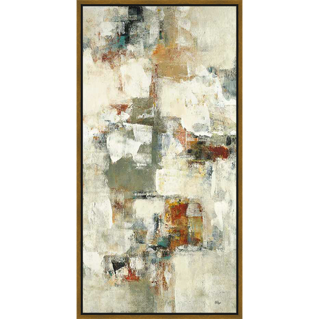 This abstract artwork showcases a dynamic interplay of textures and colors, blending bold strokes with subtle details. The composition evokes a sense of movement and depth, creating a captivating visual experience.