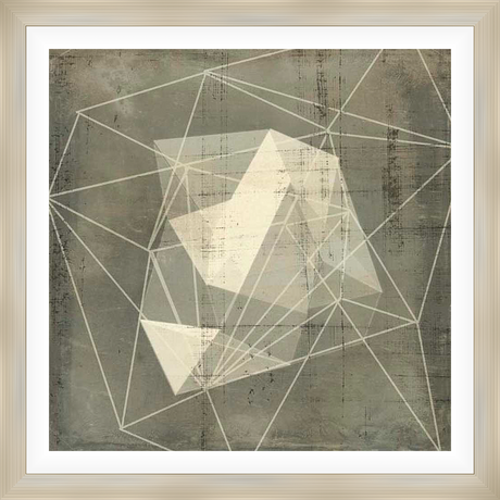 This abstract wall art showcases a complex geometric composition, featuring overlaid angular forms and delicate line work against a textured backdrop. The neutral color palette provides a calming yet sophisticated aesthetic, perfect for modern decor.