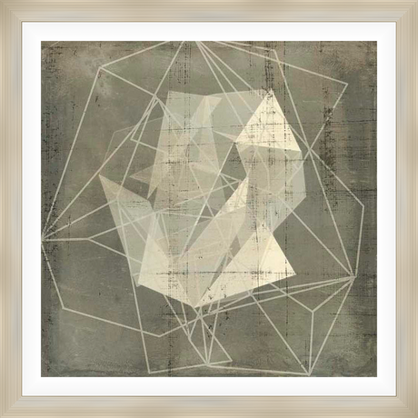 This modern artwork features a captivating geometric design composed of intersecting lines and layered triangular shapes. The piece has a textured, distressed background, creating a contemporary aesthetic perfect for enhancing any living space.