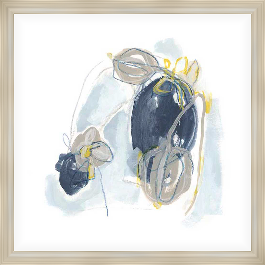 This modern abstract artwork features a gestural composition of organic shapes and lines, creating a dynamic and expressive visual experience. The piece utilizes a soft color palette, creating a calming yet intriguing aesthetic.